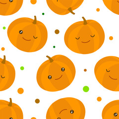 Vector seamless pattern with cute pumpkins