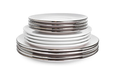 Stack of beautiful ceramic plates isolated on white