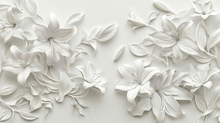 Sophisticated white relief design with floral motifs, ideal for wedding invitation backgrounds, spa branding, or delicate textile designs