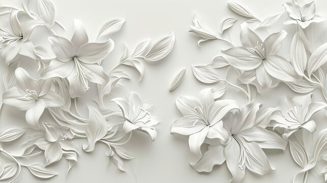 Sophisticated white relief design with floral motifs, ideal for wedding invitation backgrounds, spa branding, or delicate textile designs
