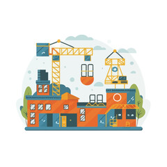 2d vector illustration icon, shape line , architecture factory industrial and town with home
