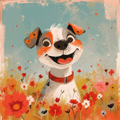 Cheerful, happy dog, illustration style for kids