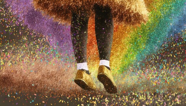perna saltando no ar com roupas coloridas e glitter, ilustra&ccedil;&atilde;o conceito carnaval