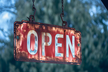 Einsamer Pfad: Das verlassene 'OPEN'-Schild im urbanen Verfall