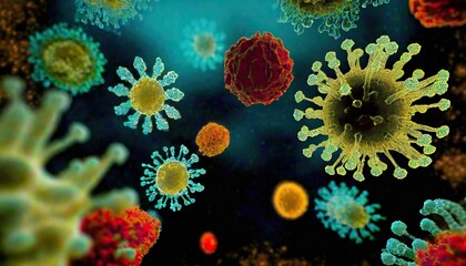 Pathogens and Viruses in Various Shapes and Colors, Microscopic View