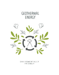 Environmentally friendly planet concept. Sprout with green leaves of the geotermal energy sign. Think Green. Protect the World from pollution concept.

