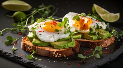 rambled Eggs and Avocado on Toast Isolated on a Transparent Background
