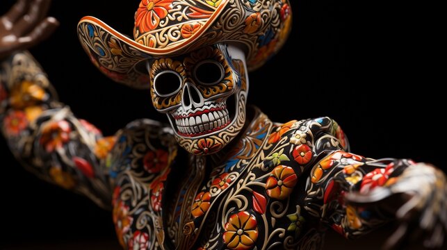 Skeleton celebrating mexican holiday of Day of the Death or Cinco de Mayo