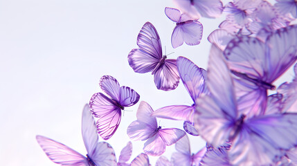 Flock of Purple Butterflies on a Light Background