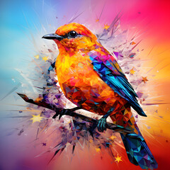 Geometric abstract art a colorful bird sitting on top of a tree,,
Colorful birds wallpaper background

