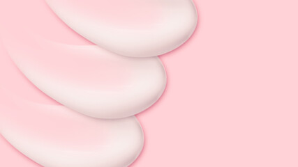 Smears of white cream on pink background