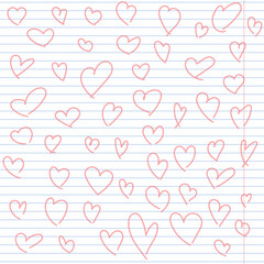 Notebook Paper Background with Red Drawn Hearts - Square Shape