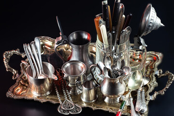 Antique silver tableware for dining room