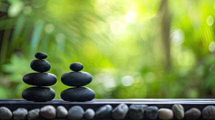Spa stones with green bokeh background, zen concept