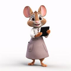 a cartoon mouse holding a tablet