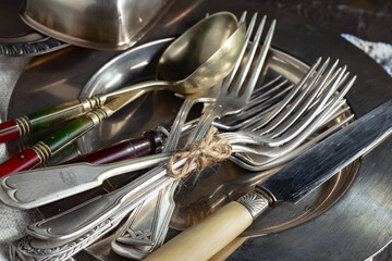 Antique silver tableware for dining room