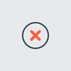 Simple round close delete cancel button, cross line icon. Vector sign for mobile app and web sites. Stock vector illustration isolated on white background.