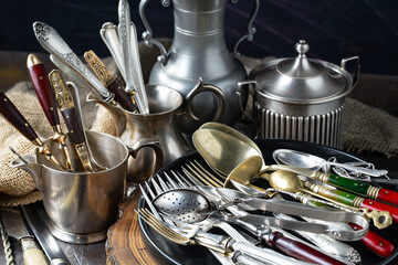 Antique silver tableware for dining room