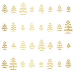 Christmas tree gold seamless pattern. Winter forest graphic Noel print, New year holidays golden decoration, background with fir tree, wallpaper, wrapping paper design, gift wrap.