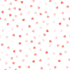 Heart confetti seamless vector pattern. Love watercolor background, for Valentine's day. Red, pink and rose hearts flying, for 14 February