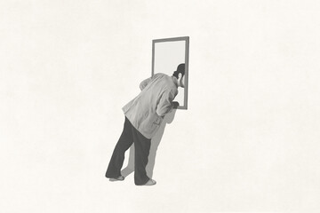 Illustration of man entering in a painting, think outside the box, surreal concept - 724190977