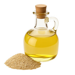 fresh raw organic sesame oil in glass bowl png isolated on white background with clipping path. natural organic dripping serum herbal medicine rich of vitamins concept. selective focus