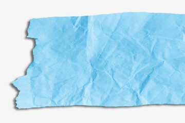 Scrap of crumpled blue paper on light  background