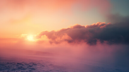 Fototapeta premium Ethereal Twilight: A Captivating Outdoor Scene with a Misty Sunset. Generative AI