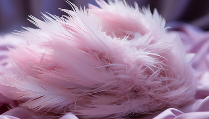 Fluffy pink feather, nature elegance in a vibrant abstract pattern generated by AI