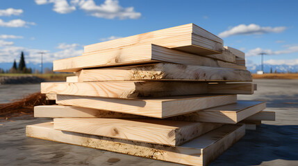 stack of wooden planks on a construciton site
