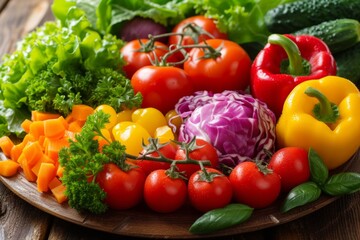 A colorful array of fresh vegetables artfully arranged on a plate