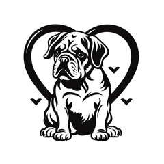bulldog dog with hearts