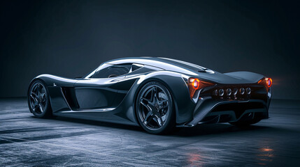 Bold, sleek sports car emerges from darkness, dynamic design accentuated by dramatic lighting,...