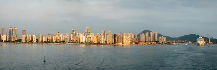 The skyline of the seaport of Santos, the largest port in the southern hemisphere, São Paolo, Brazil