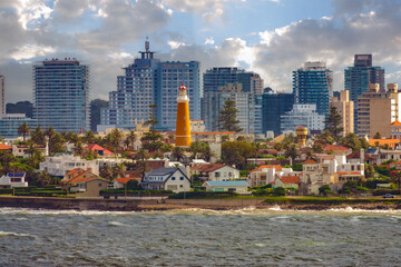 Rough waters along the shore of the resort town of Punta del Este, Uruguay