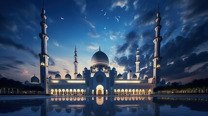 view of the mosque at night with beautiful clouds - obrazy, fototapety, plakaty