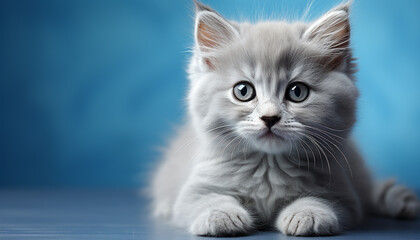 Fototapeta na wymiar Cute kitten with blue eyes, sitting and staring at camera generated by AI