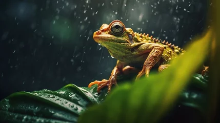 Afwasbaar fotobehang frog on a leaf .ultra hd.ai generative © nomesart