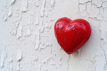 red heart shaped on white wall, for Happy Valentine's day with empty space for text