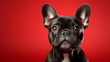 Cute French Bulldog puppy sitting, looking at camera with sad eyes generated by AI