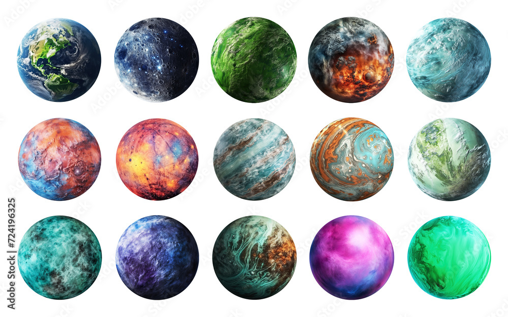 Poster big set of planets isolated on transparent background.