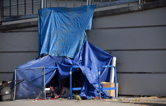 Blue Tarps Serve as Homeless Shelter
