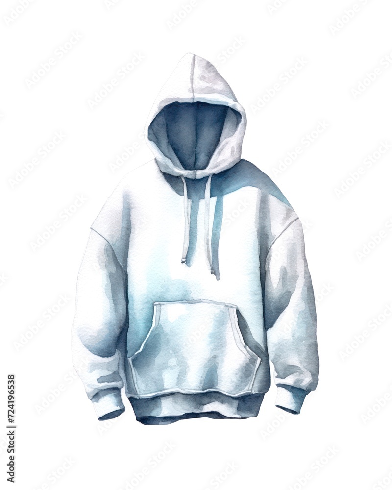 Wall mural White hoodie isolated on white background in watercolor style.