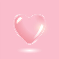 Shining glass pink heart. 3D vector object for festive design of Valentine's Day or Mother's Day. Realistic vector illustration. Decor for Valentines Day  - 724196598