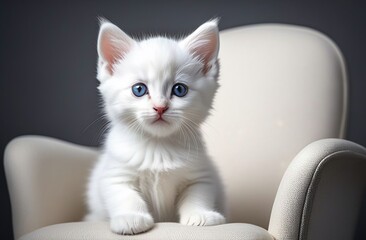 white cat sits on a chair