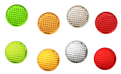 Colored reflectors on isolated transparent background
