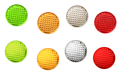 Colored reflectors on isolated transparent background