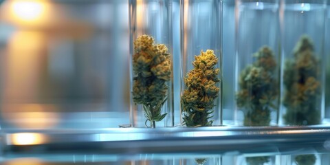 Close up cannabis bud in a lab - obrazy, fototapety, plakaty
