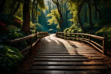 An enchanting park boardwalk, where the path takes you on a scenic journey through the heart of nature's beauty.