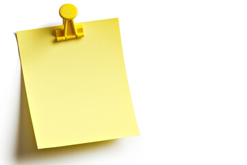 one yellow colored sticky note pinned on a white background, Empty blank note paper stick on white board, pinned Reminder memo isolated on flat wall, Yellow color blank sheet paper on white background